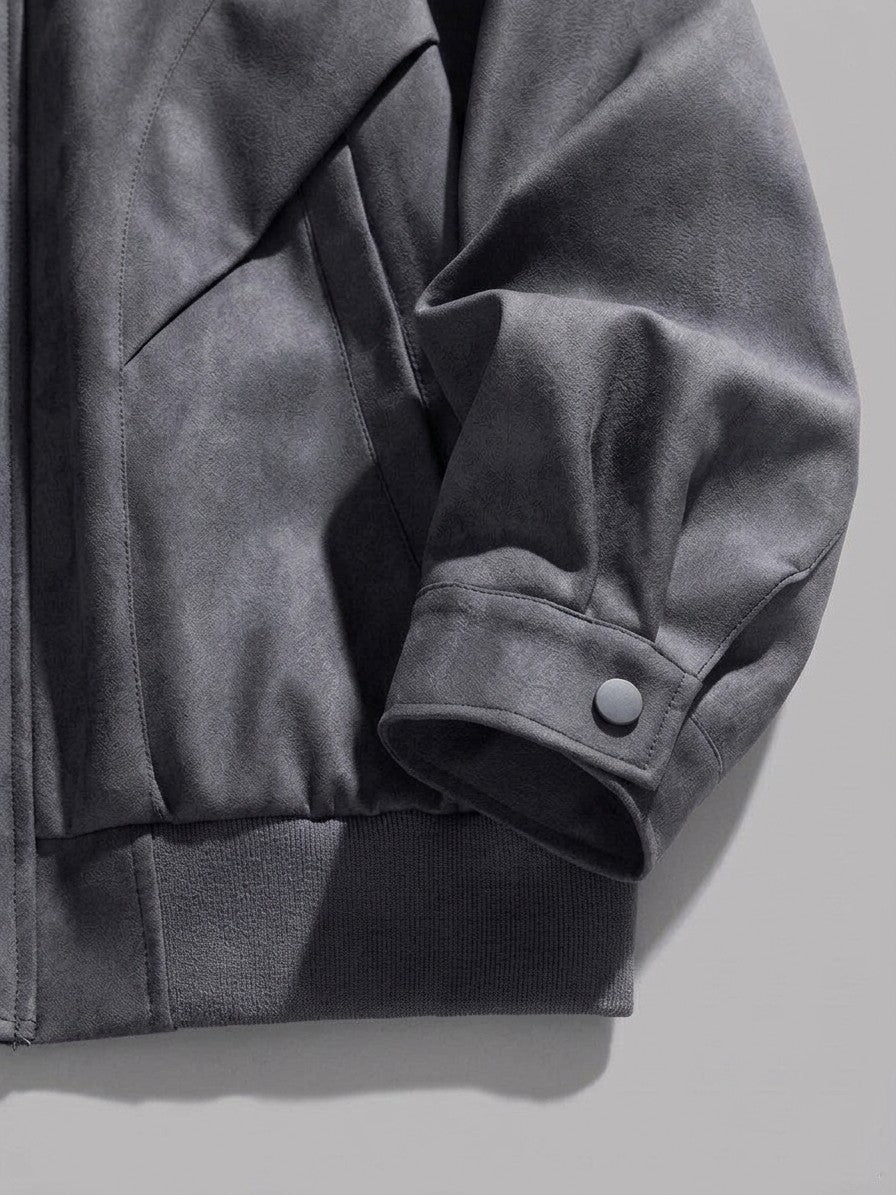 Erice Men's Panelled Faux Suede Jacket — gray — detail-collar