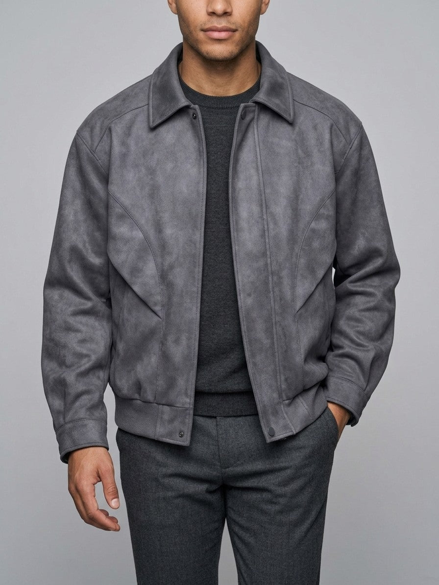 Erice Men's Panelled Faux Suede Jacket — gray — front