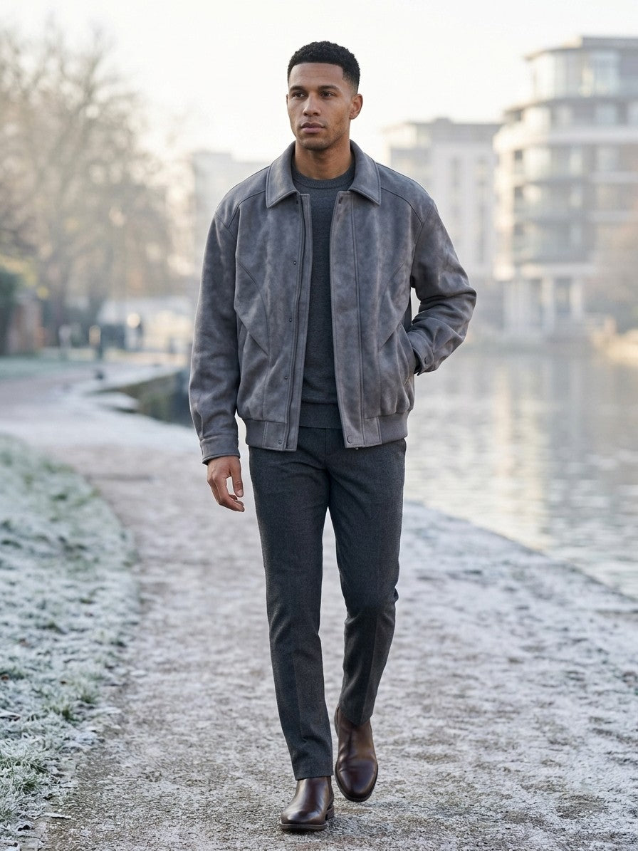 Erice Men's Panelled Faux Suede Jacket — gray — lifestyle