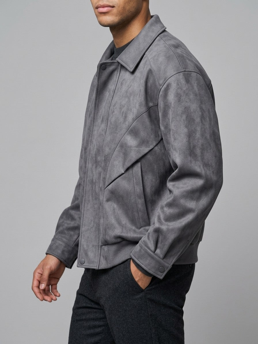 Erice Men's Panelled Faux Suede Jacket — gray — side