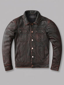 Este Men's Distressed Cowhide Trucker Jacket