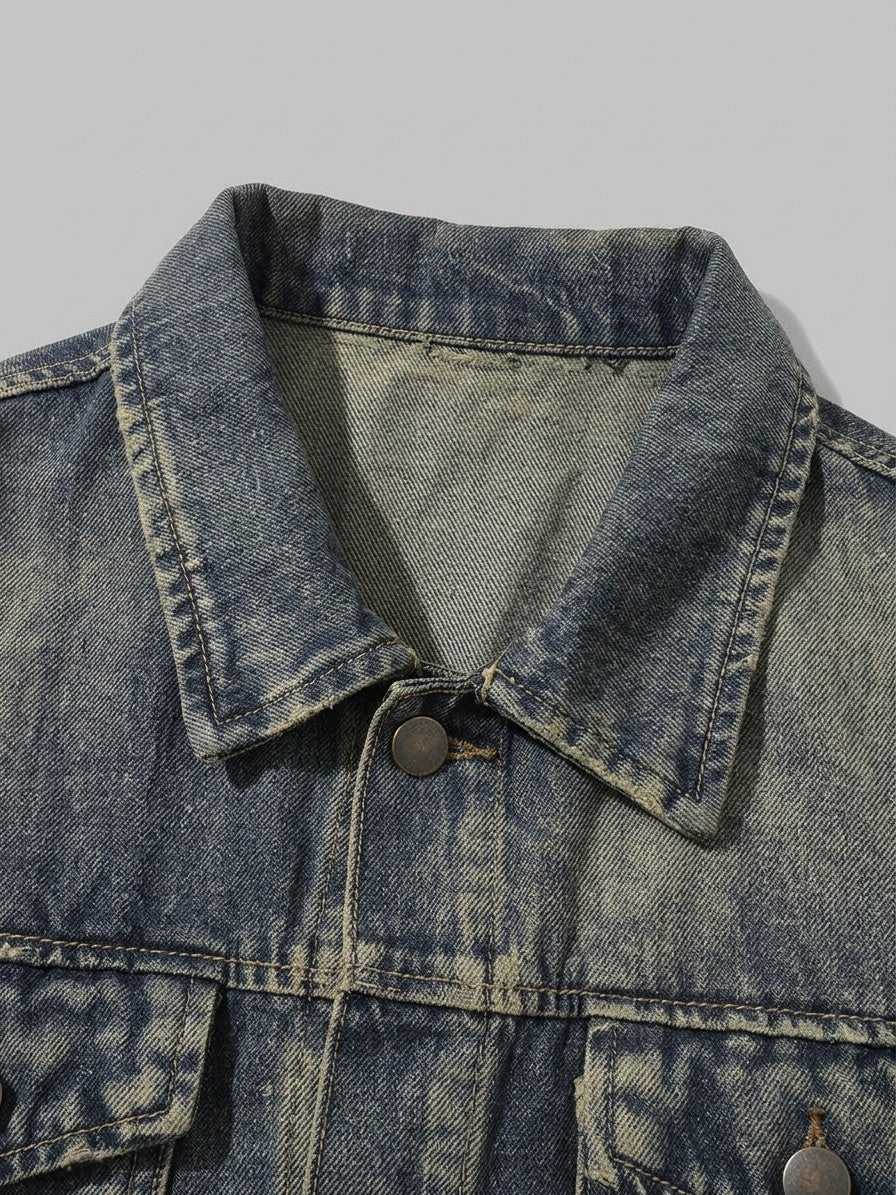 Fabriano Men's Frayed-Hem Vintage Trucker Jacket — blue — detail-2
