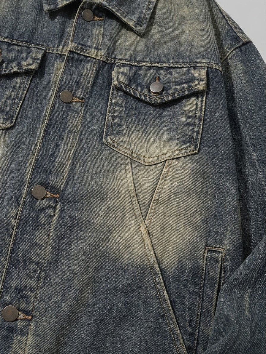 Fabriano Men's Frayed-Hem Vintage Trucker Jacket — blue — detail