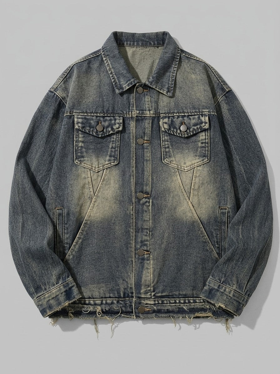 Fabriano Men's Frayed-Hem Vintage Trucker Jacket — blue — packshot