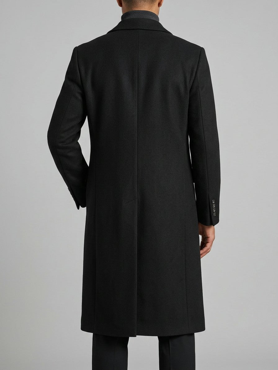 Faenza Men's Double-Breasted Longline Coat — black — back
