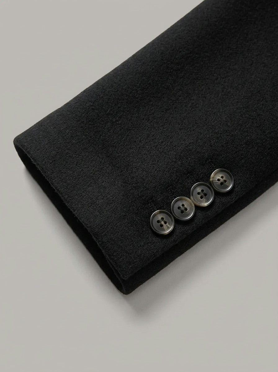 Faenza Men's Double-Breasted Longline Coat — black — detail-2