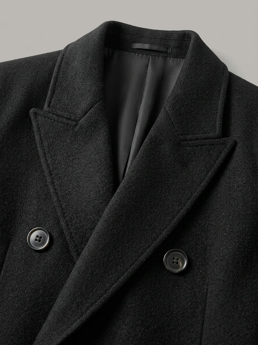 Faenza Men's Double-Breasted Longline Coat — black — detail
