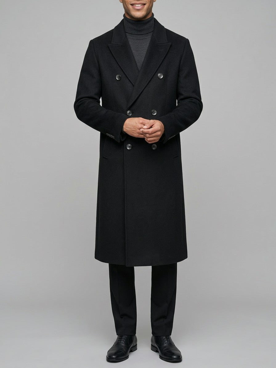 Faenza Men's Double-Breasted Longline Coat — black — front