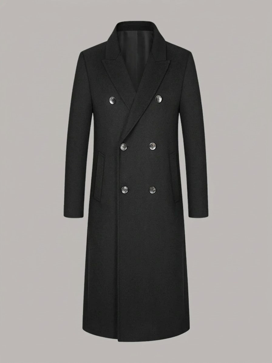 Faenza Men's Double-Breasted Longline Coat — black — packshot