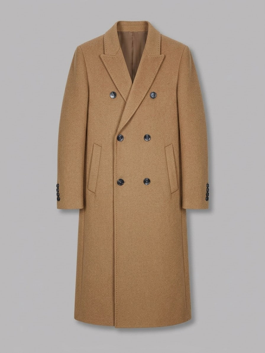 Faenza Men's Double-Breasted Longline Coat — camel — packshot