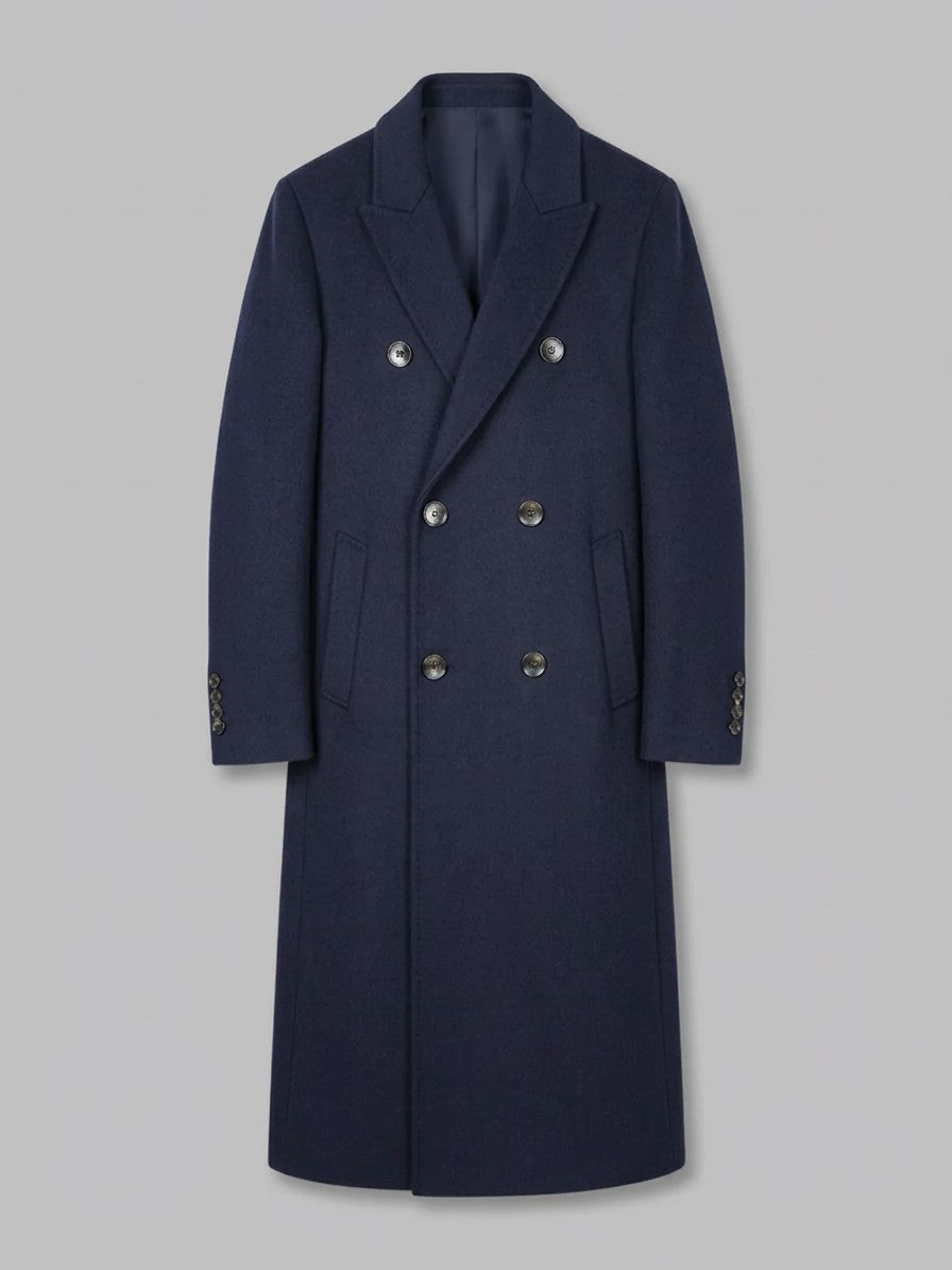 Faenza Men's Double-Breasted Longline Coat — navy — packshot