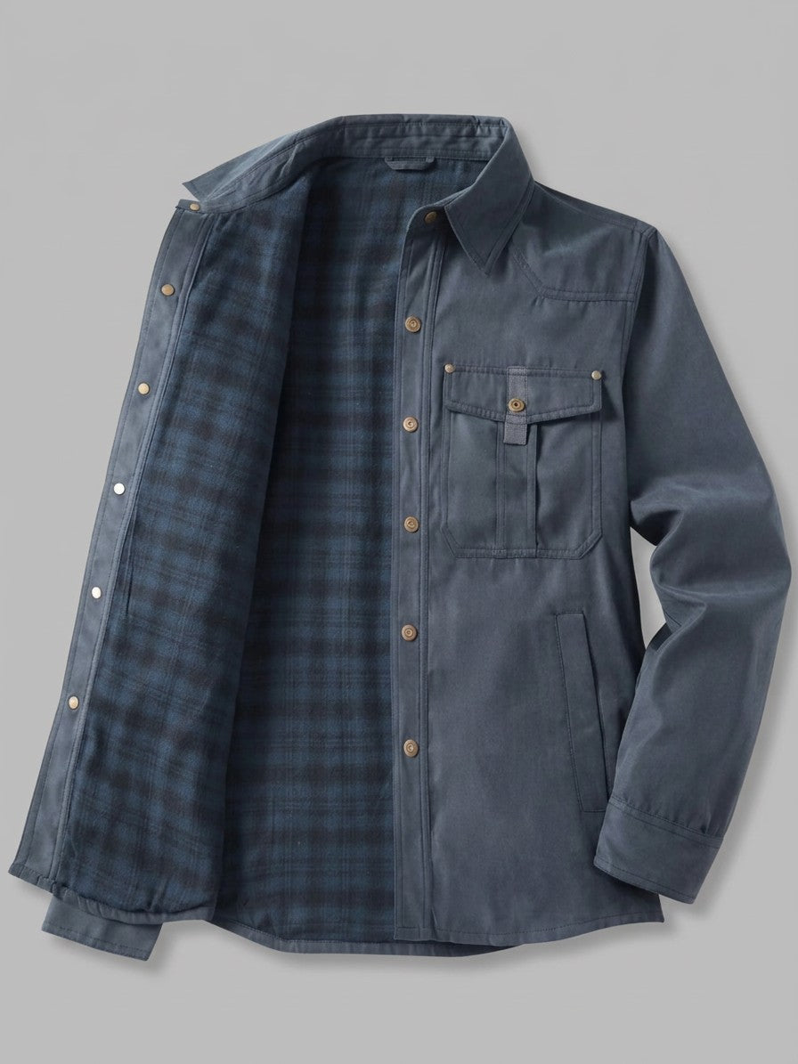 Fano Men's Plaid-Lined Snap Shacket — blue — packshot