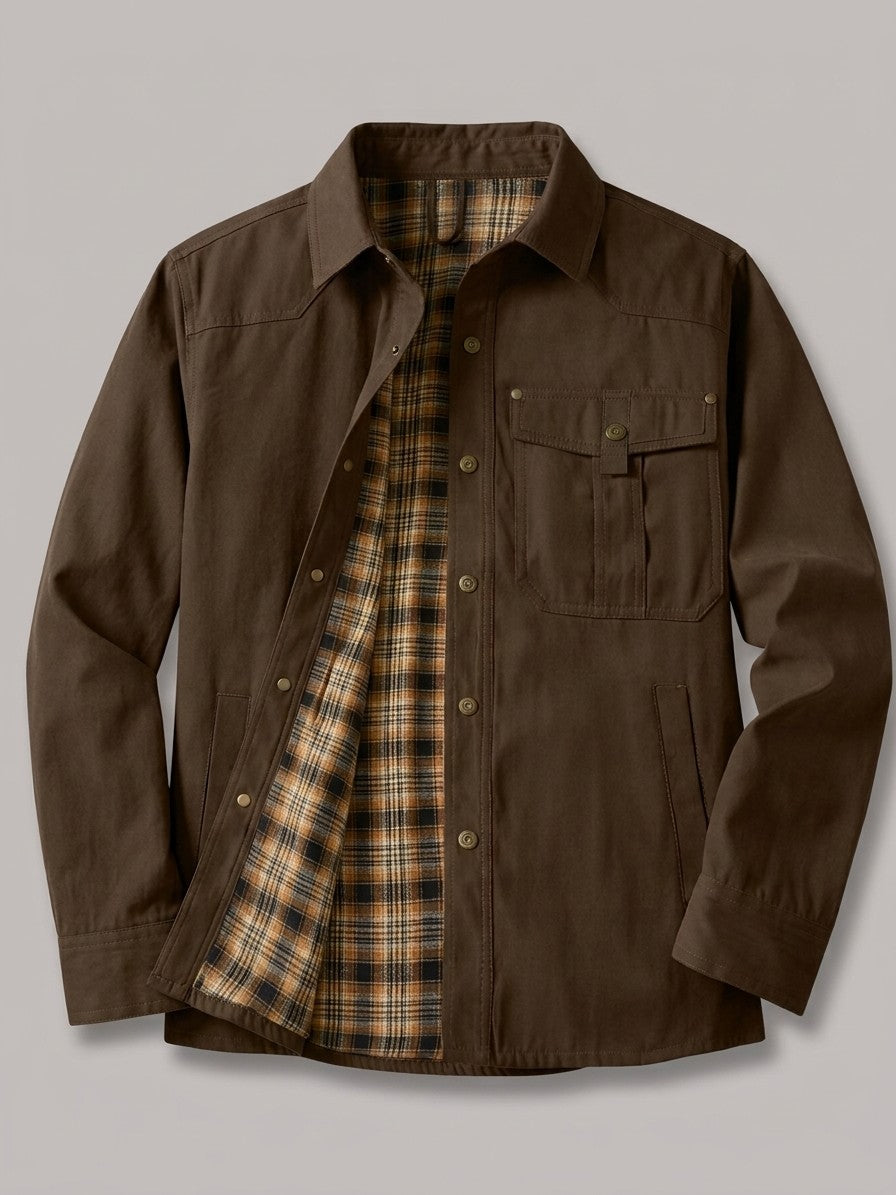 Fano Men's Plaid-Lined Snap Shacket — brown — packshot