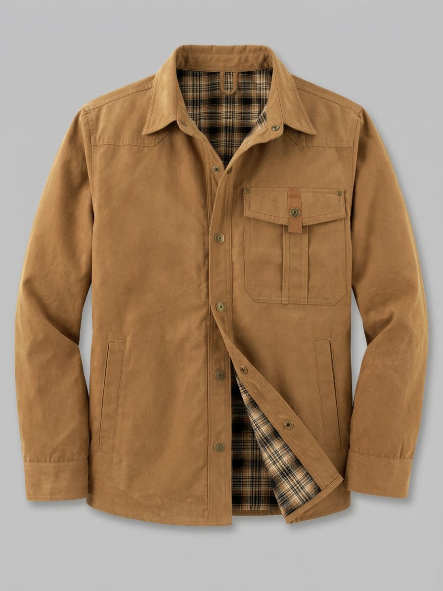 Fano Men's Plaid-Lined Snap Shacket — caramel — packshot
