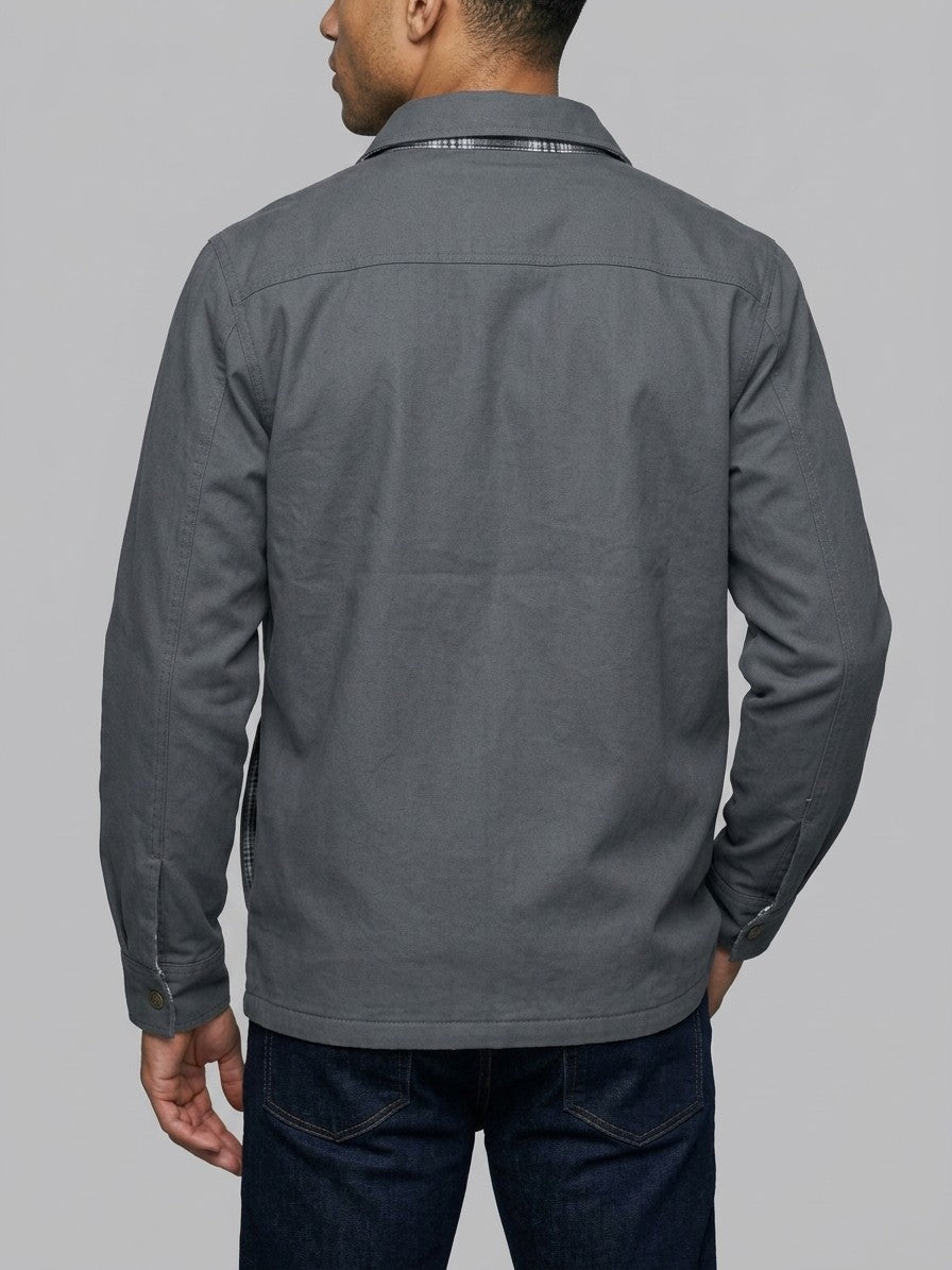 Fano Men's Plaid-Lined Snap Shacket — gray — back