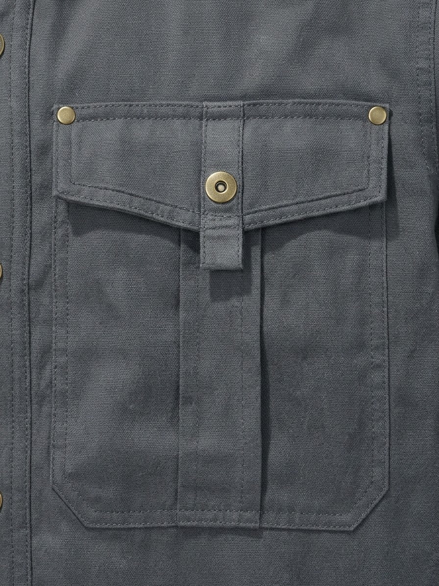 Fano Men's Plaid-Lined Snap Shacket — gray — detail