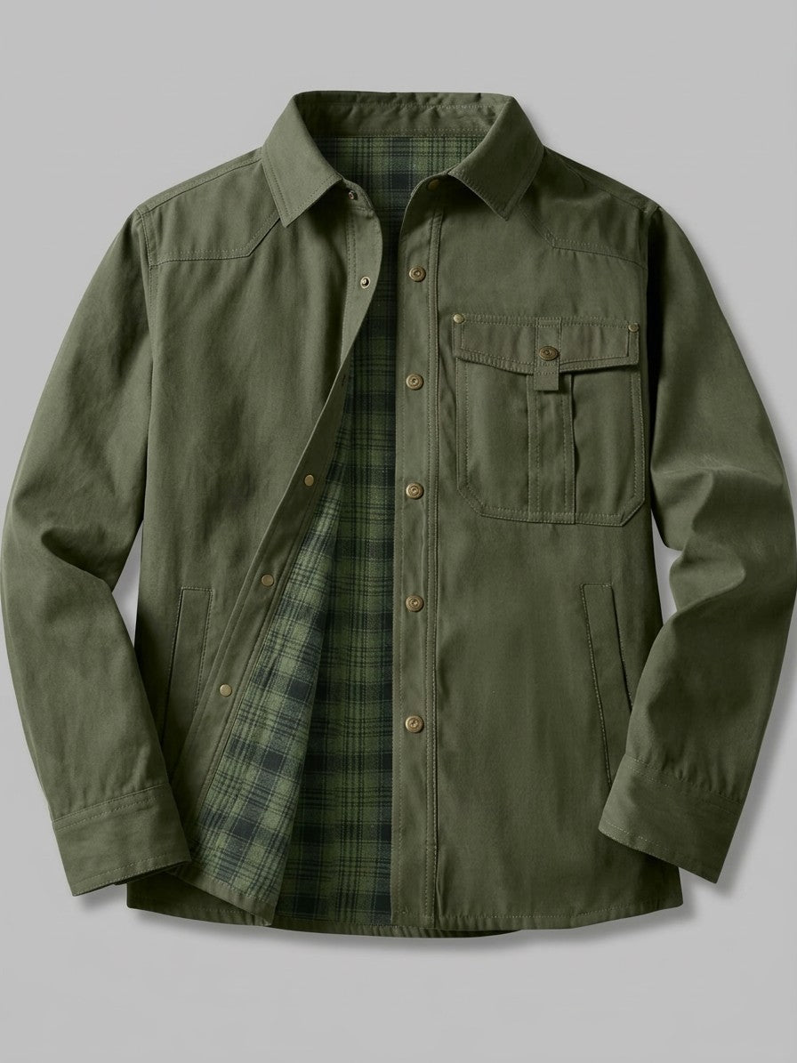 Fano Men's Plaid-Lined Snap Shacket — green — packshot