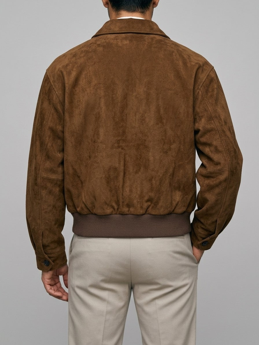 Fermignano Men's Western-Yoke Suede Jacket — brown — back