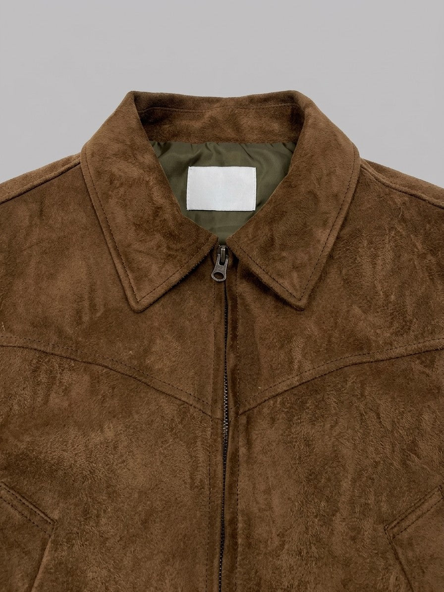 Fermignano Men's Western-Yoke Suede Jacket — brown — detail