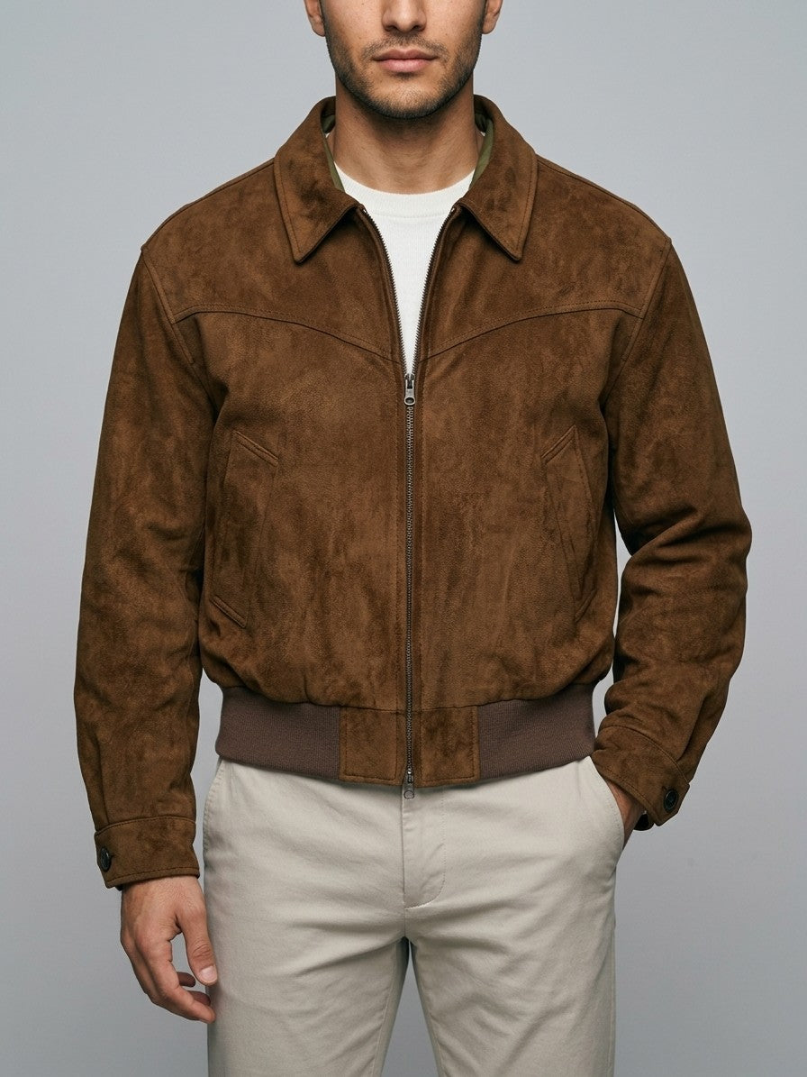 Fermignano Men's Western-Yoke Suede Jacket — brown — front