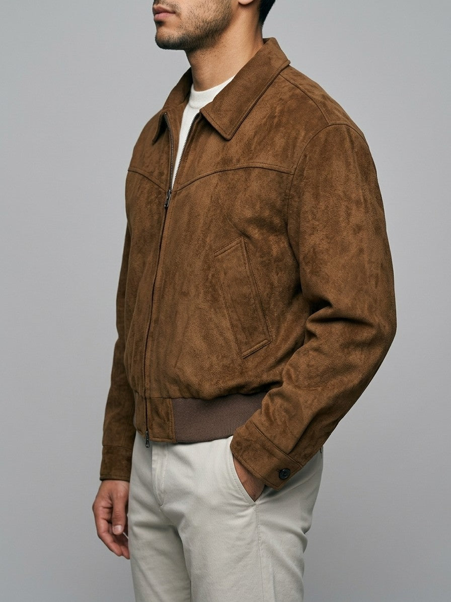 Fermignano Men's Western-Yoke Suede Jacket — brown — side