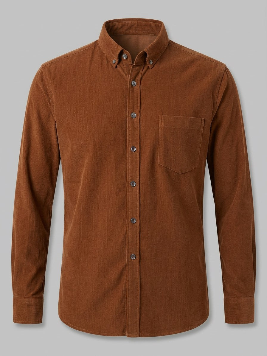 Fermo Men's Corduroy Long-Sleeve Shirt — brown — packshot