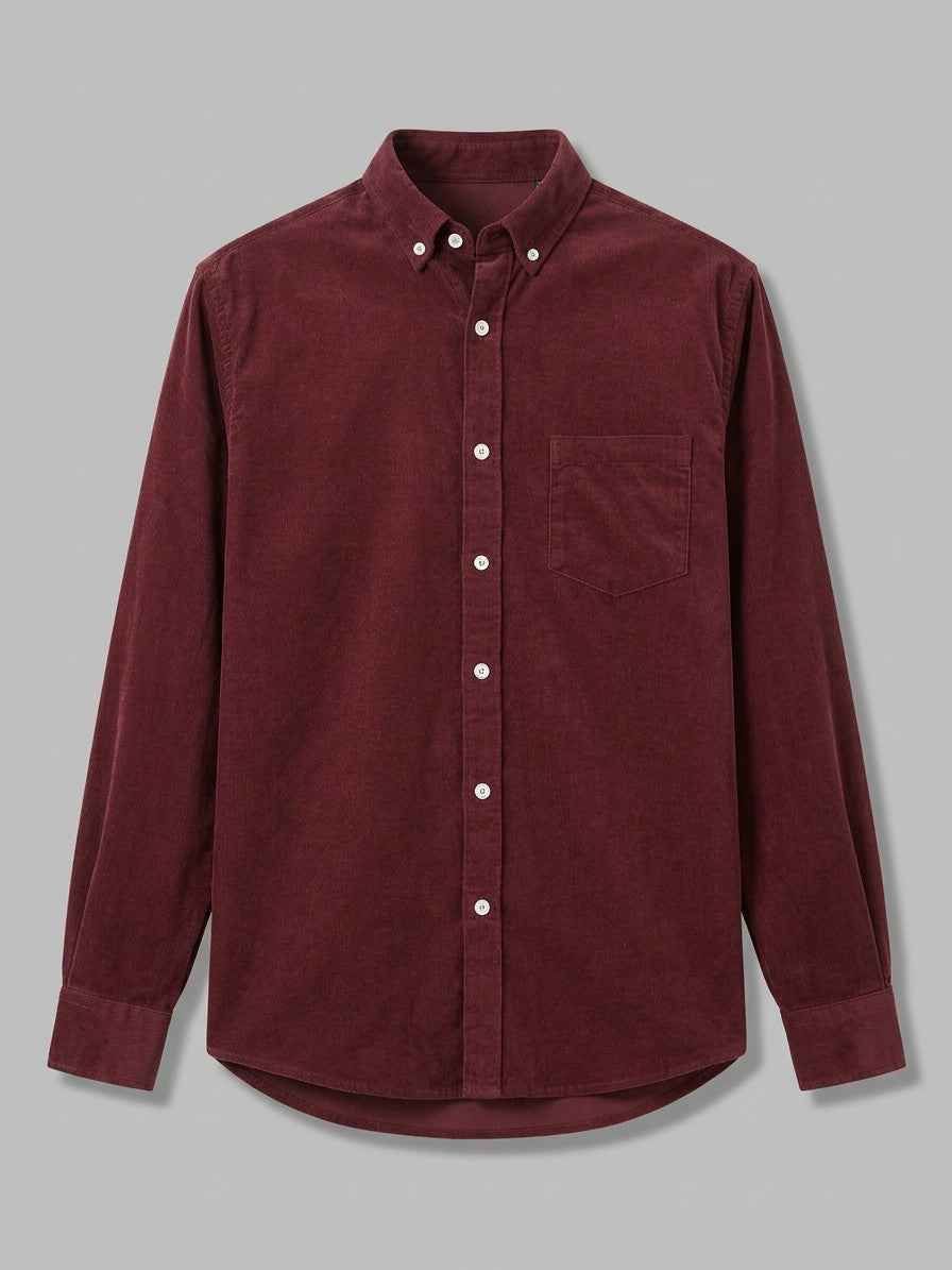 Fermo Men's Corduroy Long-Sleeve Shirt — burgundy — packshot