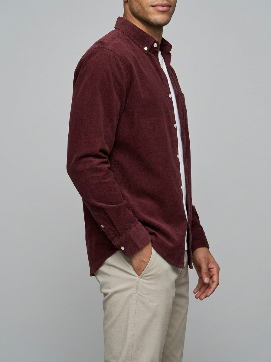 Fermo Men's Corduroy Long-Sleeve Shirt — burgundy — side