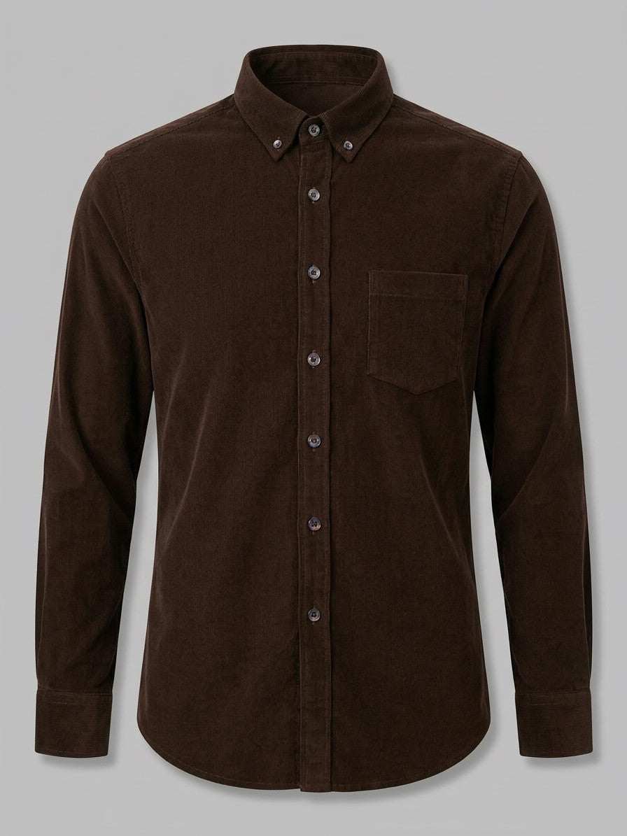 Fermo Men's Corduroy Long-Sleeve Shirt — darkbrown — packshot