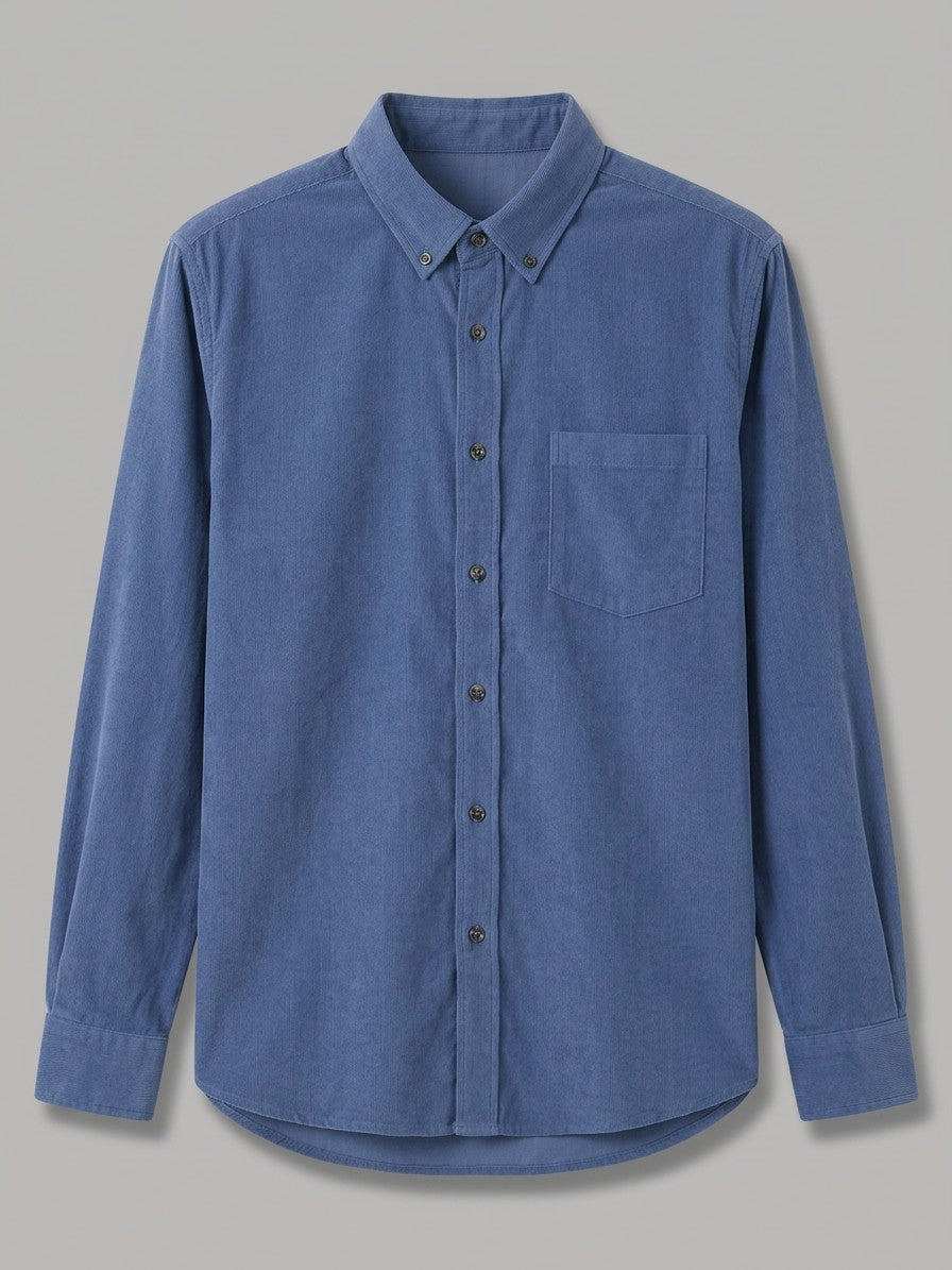 Fermo Men's Corduroy Long-Sleeve Shirt — dustyblue — packshot