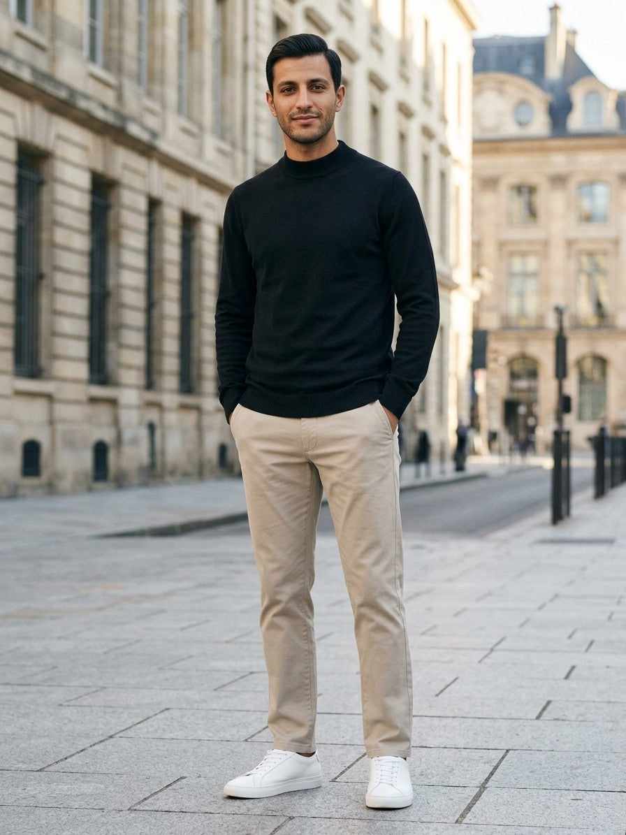 Fiesole Men's Fine-Knit Sweater — black — lifestyle