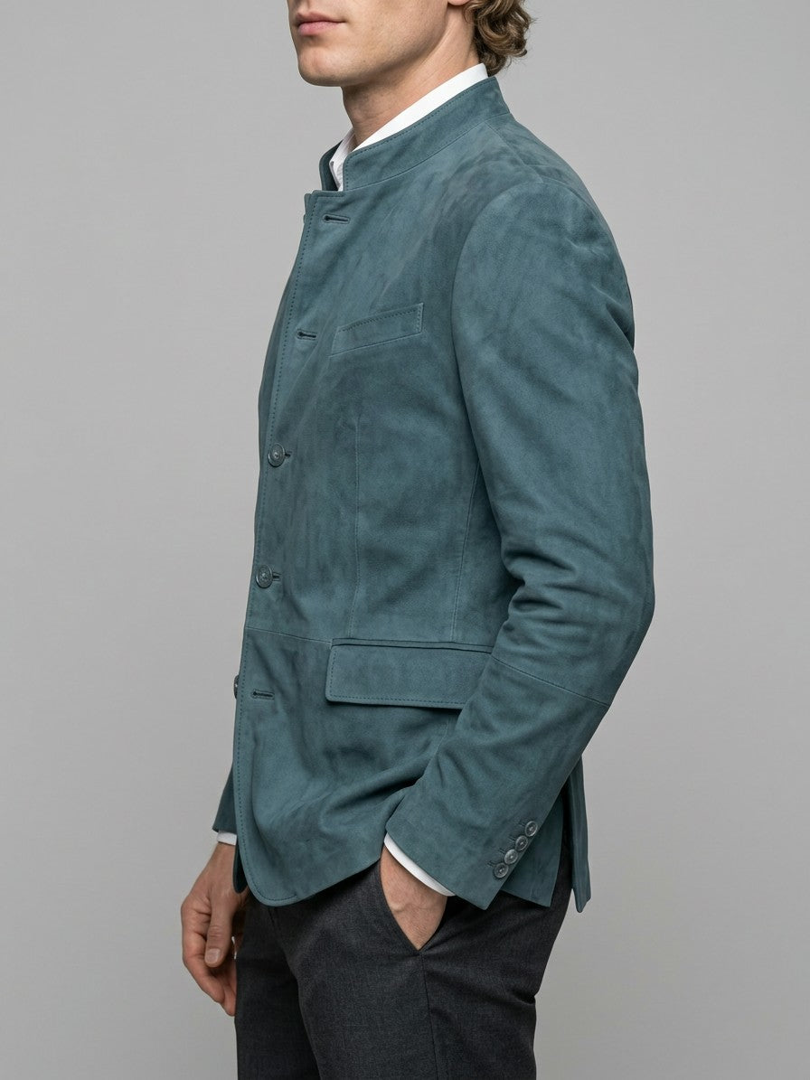 Firenze Men's Cotton-Blend Button-Up Blazer — blue — side
