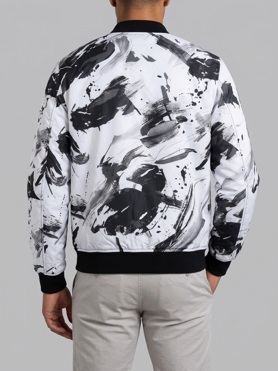 Fiumalbo Men's All-Over Print Bomber Jacket — blackinkbrush — back