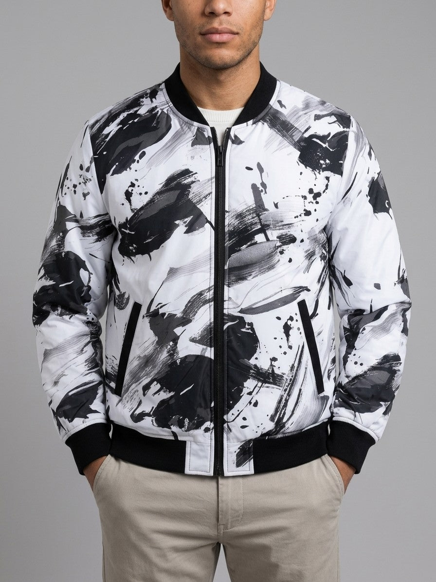 Fiumalbo Men's All-Over Print Bomber Jacket — blackinkbrush — front