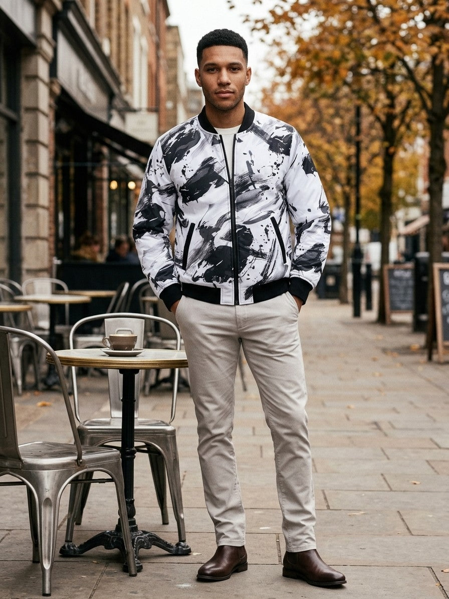 Fiumalbo Men's All-Over Print Bomber Jacket — blackinkbrush — lifestyle