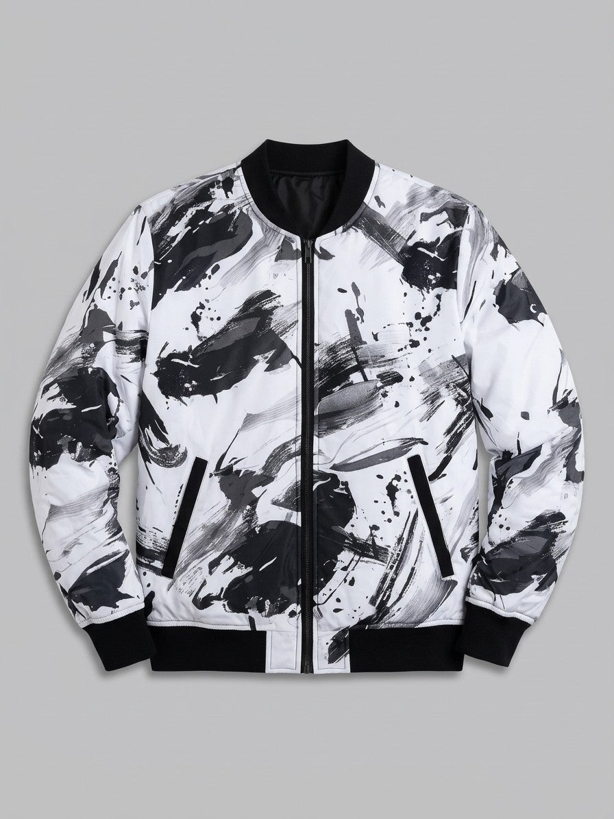 Fiumalbo Men's All-Over Print Bomber Jacket — blackinkbrush — packshot
