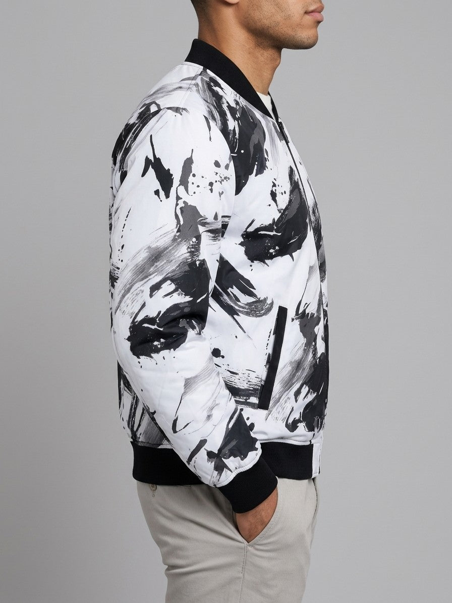 Fiumalbo Men's All-Over Print Bomber Jacket — blackinkbrush — side