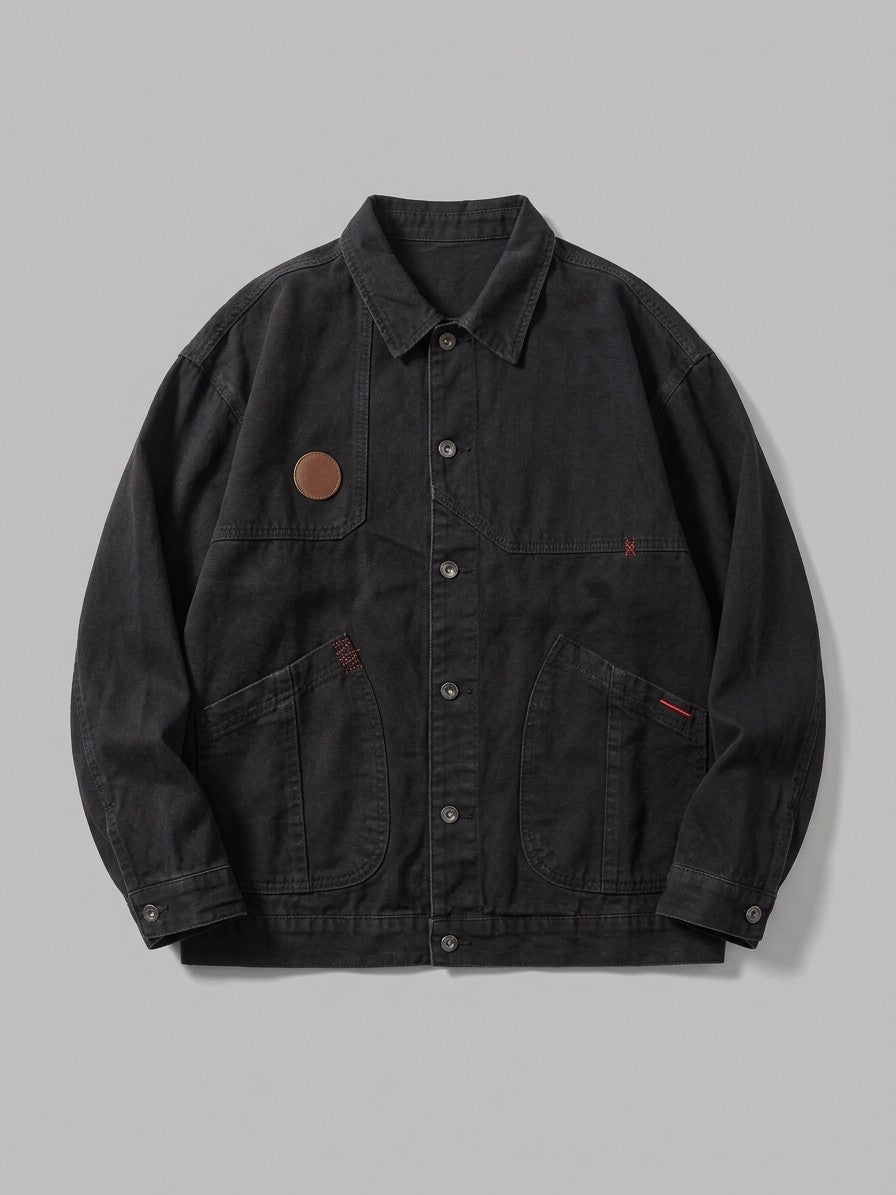 Fiumefreddo Men's Patch-Pocket Canvas Chore Jacket — black — packshot