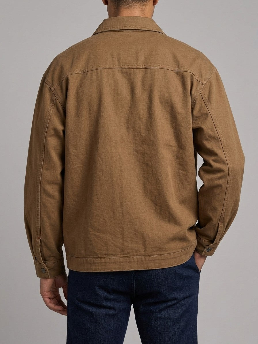 Fiumefreddo Men's Patch-Pocket Canvas Chore Jacket — brown — back