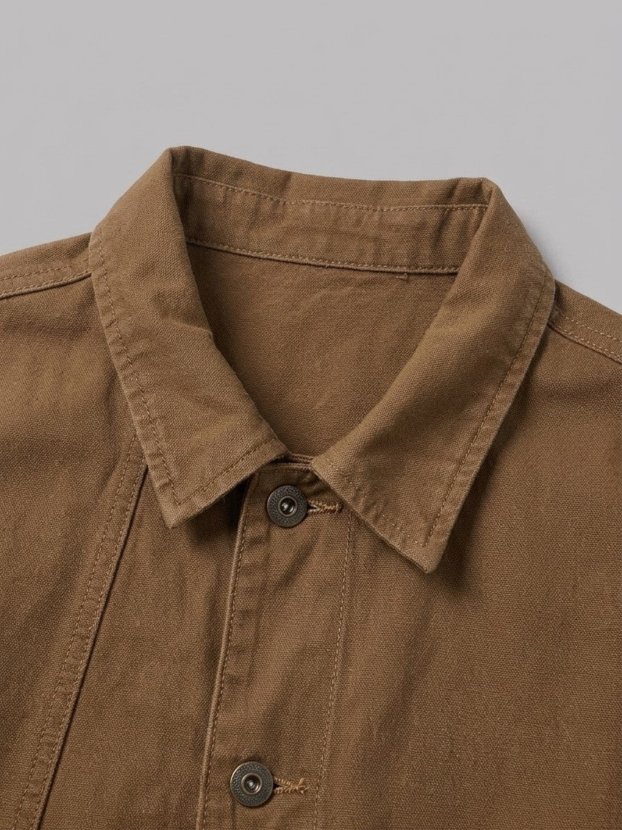 Fiumefreddo Men's Patch-Pocket Canvas Chore Jacket — brown — detail