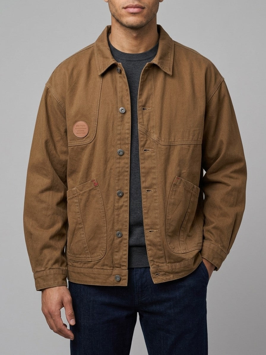 Fiumefreddo Men's Patch-Pocket Canvas Chore Jacket — brown — front