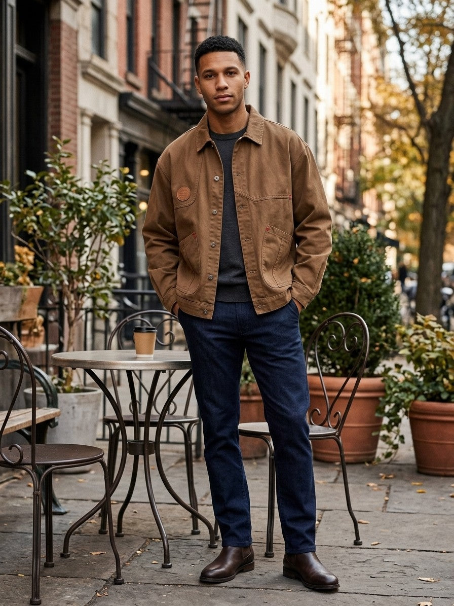 Fiumefreddo Men's Patch-Pocket Canvas Chore Jacket — brown — lifestyle