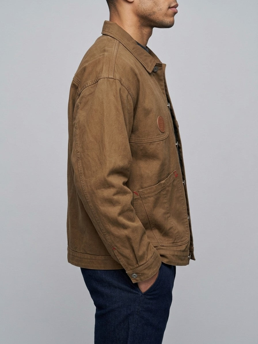 Fiumefreddo Men's Patch-Pocket Canvas Chore Jacket — brown — side