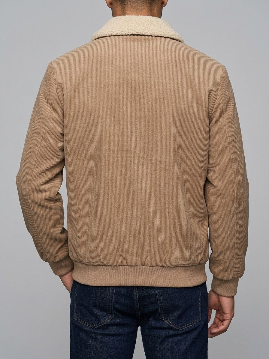 Fivizzano Men's Sherpa-Lined Ribbed Suede Jacket — camel — back