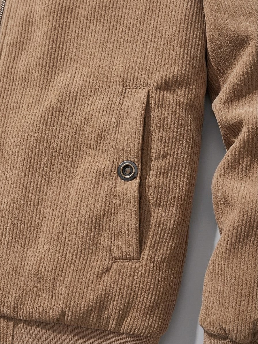 Fivizzano Men's Sherpa-Lined Ribbed Suede Jacket — camel — detail-2