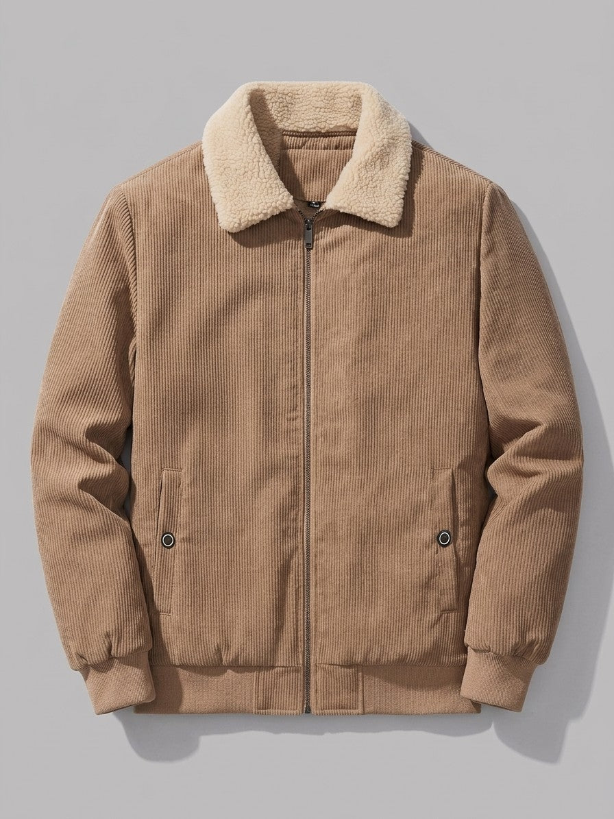 Fivizzano Men's Sherpa-Lined Ribbed Suede Jacket — camel — packshot