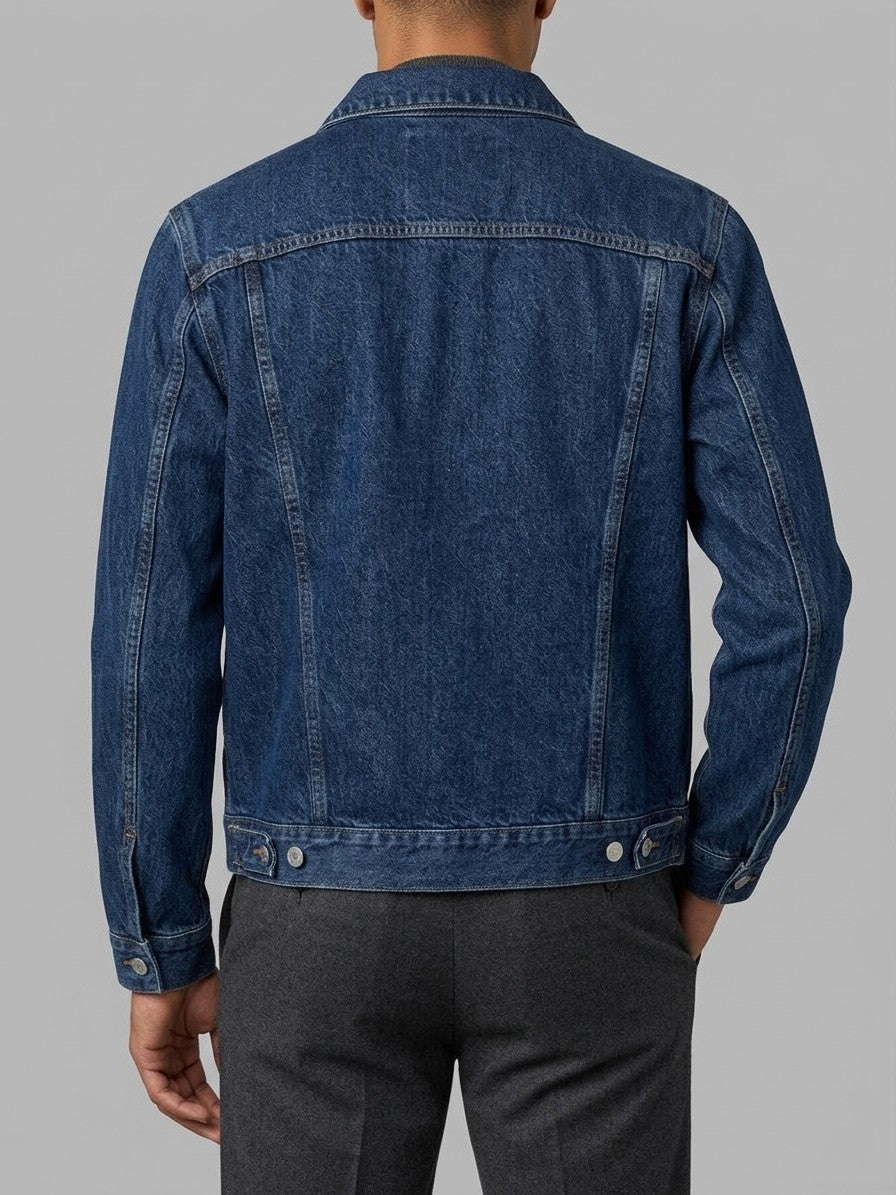 Foligno Men's Square-Shoulder Trucker Jacket — darkblue — back