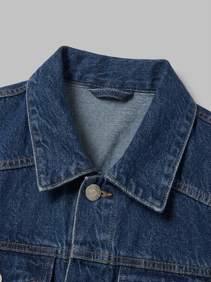 Foligno Men's Square-Shoulder Trucker Jacket — darkblue — detail-2