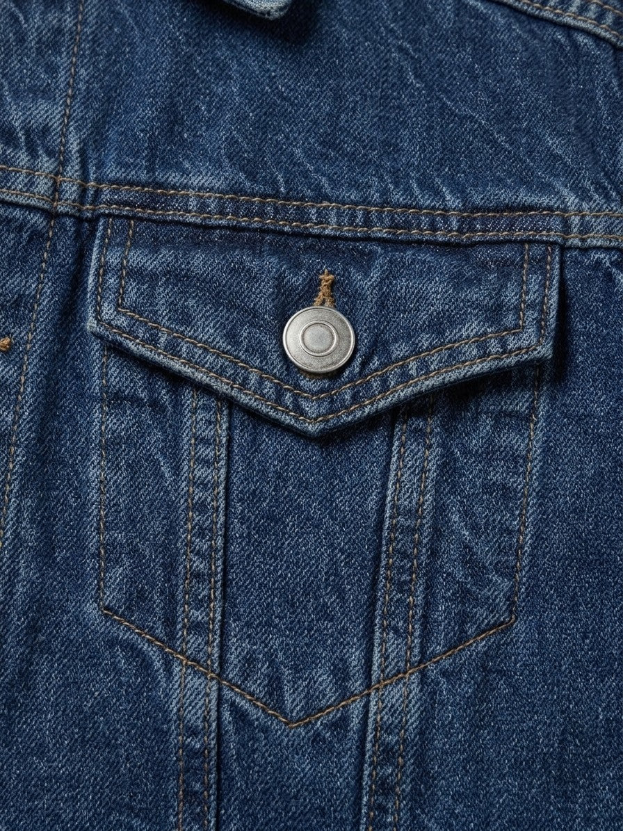 Foligno Men's Square-Shoulder Trucker Jacket — darkblue — detail-collar