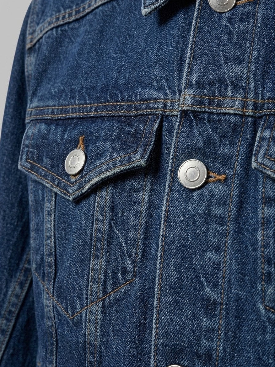 Foligno Men's Square-Shoulder Trucker Jacket — darkblue — detail